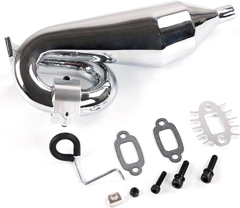 FLMLF CNC Metal Clamp Exhaust Tuned Pipe of 23CC-36CC Engine for 1/5 HPI ROFUN BAHA King Motor ROVAN BAJA SS 5B 5T 5SC Rc Parts (Silver) - Image 4